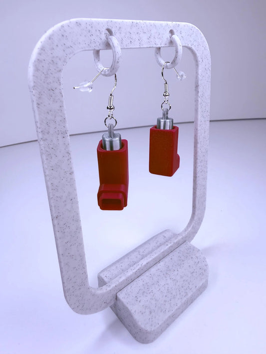 Inhaler Earrings | Funny Nurse, RT, CNA Medical Humor Jewelry - Red