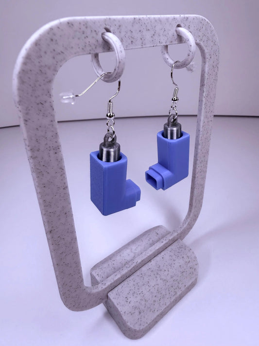 Inhaler Earrings | Funny Nurse, RT, CNA Medical Humor Jewelry - Blue