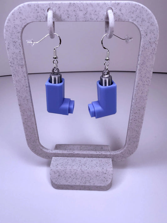 Inhaler Earrings | Funny Nurse, RT, CNA Medical Humor Jewelry - Blue