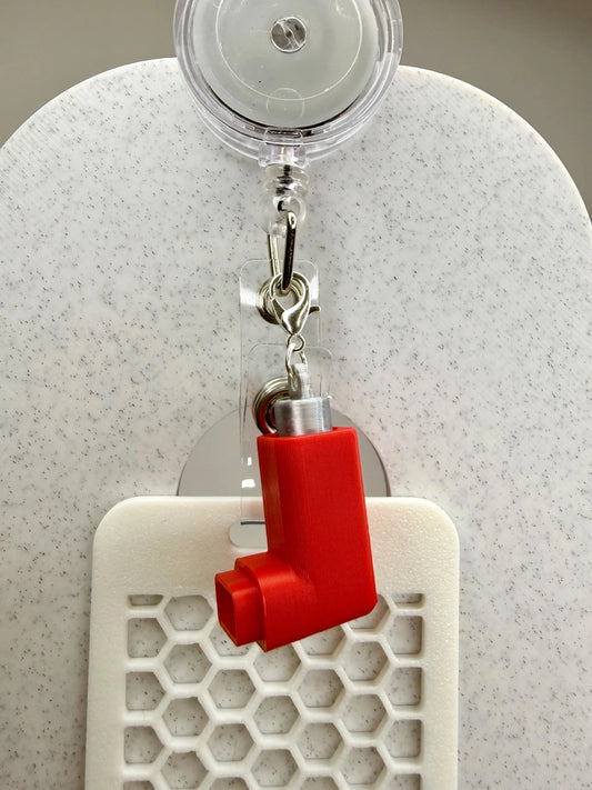 Red Inhaler Charm | Nurse Chaos Badge Reel Accessory | Healthcare Humor Gift