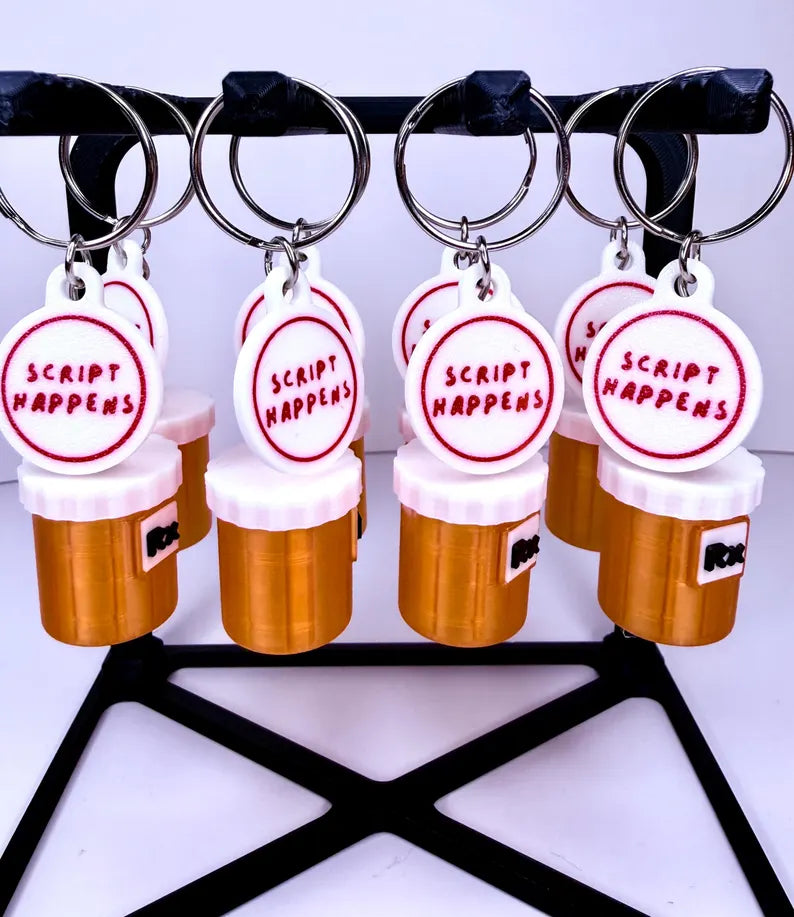 Script Happens – RX Bottle Keychain Charm | Funny Nurse, Pharmacy Tech Accessory